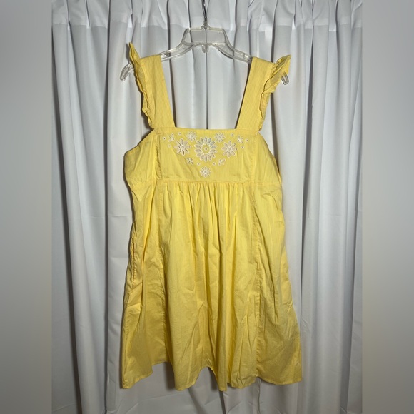DRAPER JAMES Maddie Yellow Striped Embroidered Babydoll Dress Sz M - Picture 1 of 6